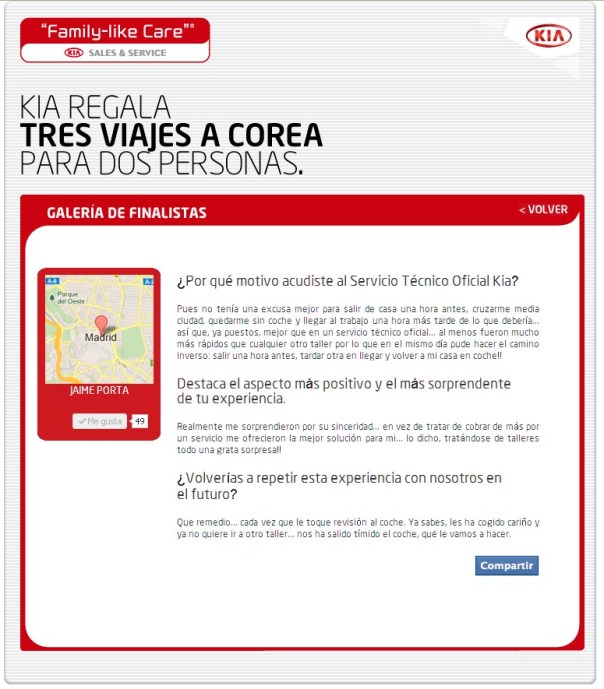 Aplicación de KIA en Facebook