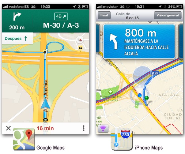 Comparativa entre el app de Google Maps y el app de mapas del iPhone 01