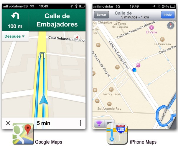 Comparativa entre el app de Google Maps y el app de mapas del iPhone 3