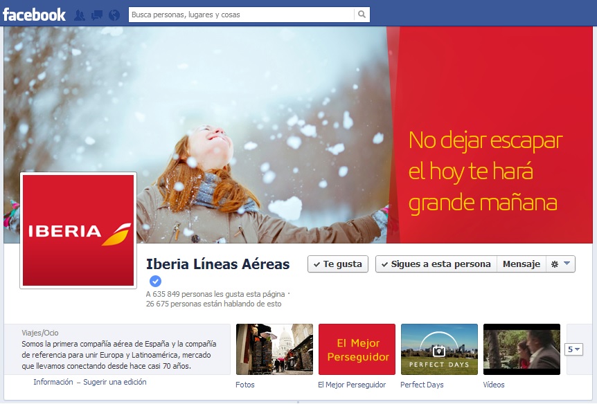 Facebook de iberia como compañía de referencia
